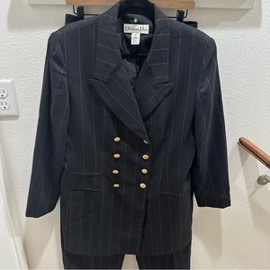 Christian Dior two piece women’s suit red pinstripe on black size 14